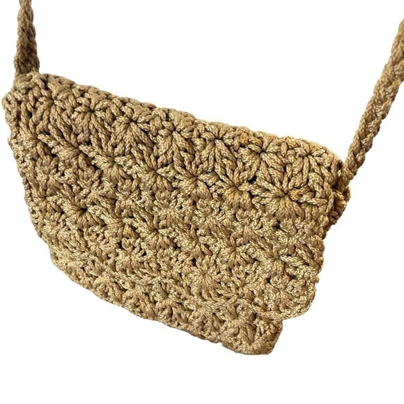 Marshall and Gilster Crochet Works Crossbody Bag Tan Crocheted  Braided Strap - Picture 1 of 8